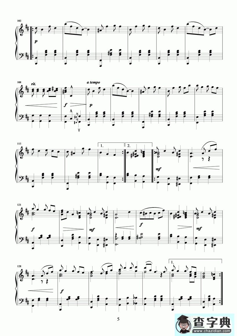 【Bethena钢琴谱】五线谱