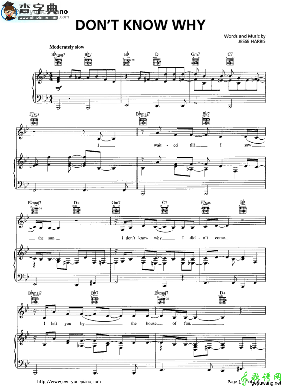 【Dont Know Why钢琴谱】Norah Jones