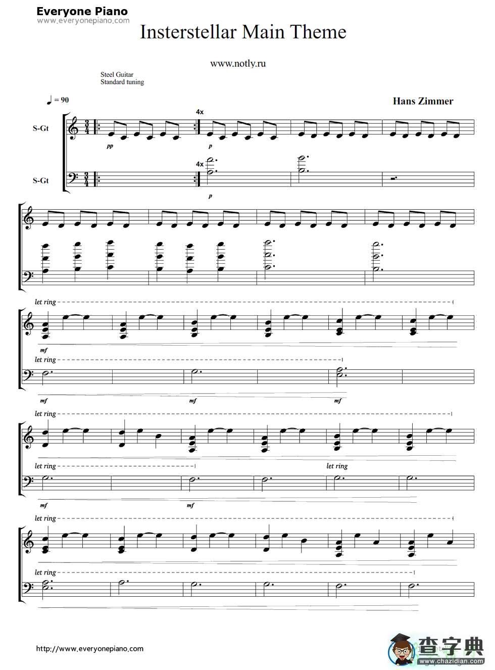 【星际穿越主题曲钢琴谱】五线谱