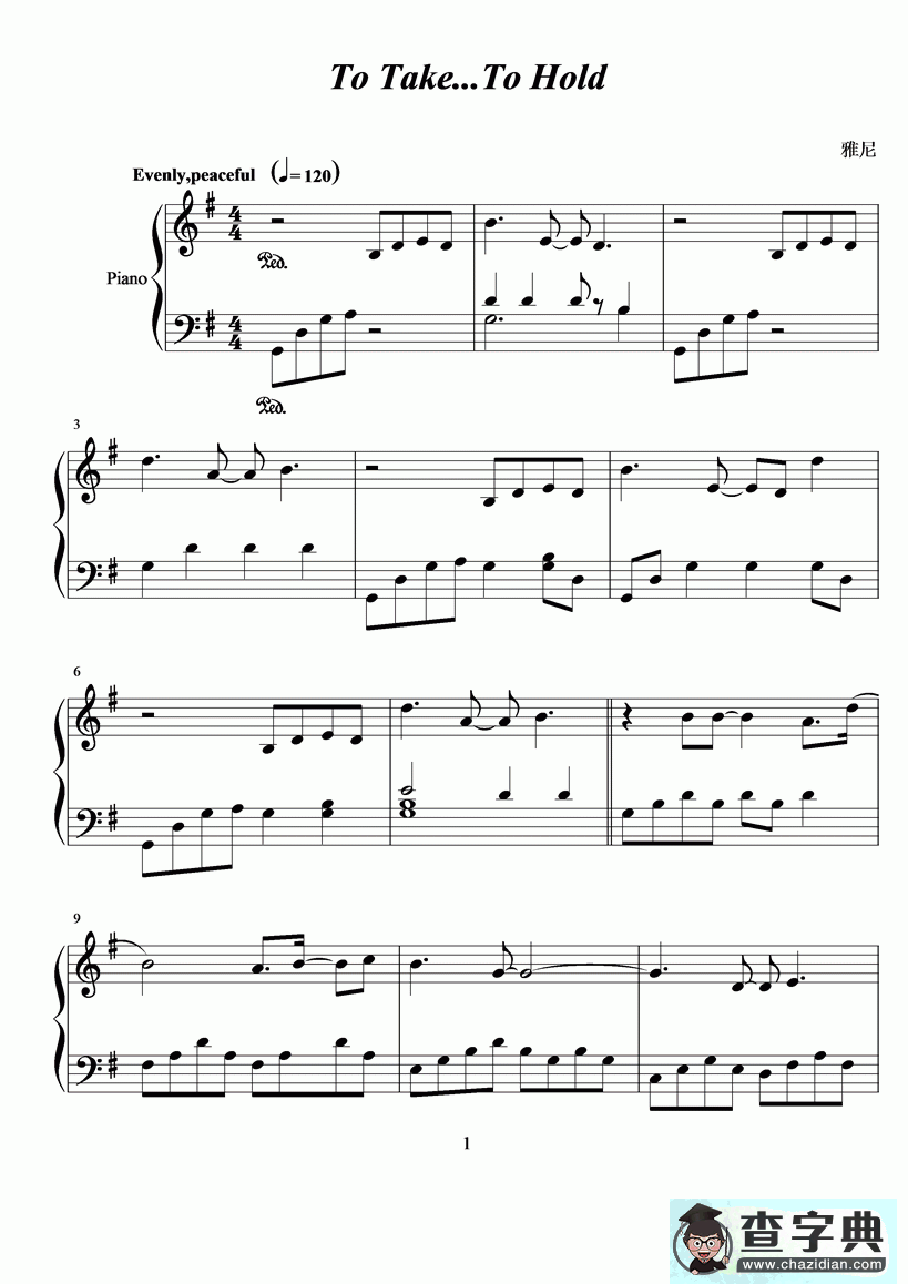 【To Take…To Hold钢琴谱】五线谱