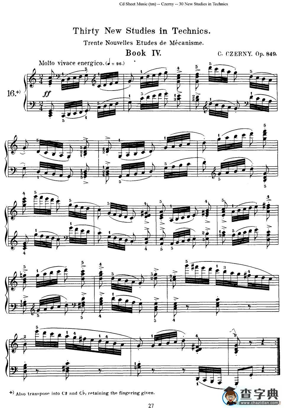 Czerny - 30 New Studies - 16（车尔尼Op849 - 30首练习曲）钢琴谱