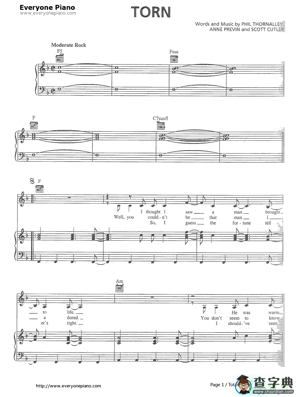 【Torn钢琴谱】Natalie Imbruglia