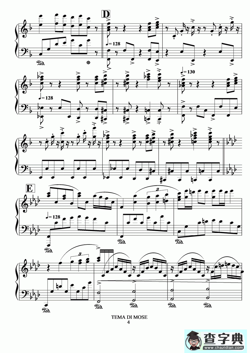【TEME DI MOSE钢琴谱】五线谱