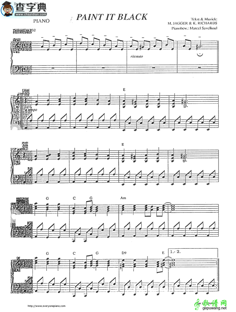 【Paint It Black钢琴谱】The Rolling Stones