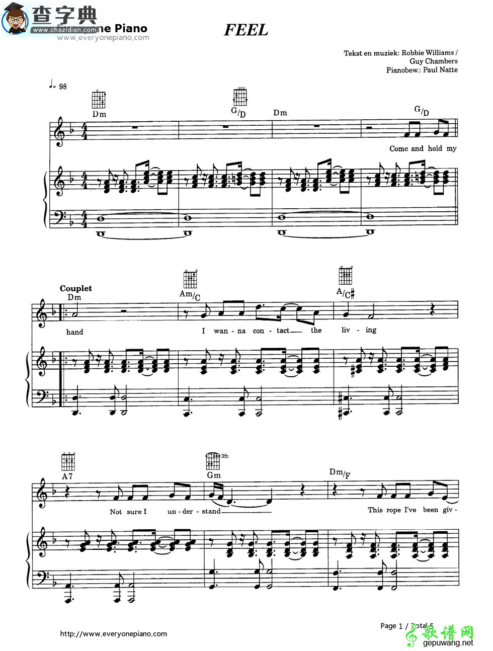 【Feel钢琴谱】Robbie Williams