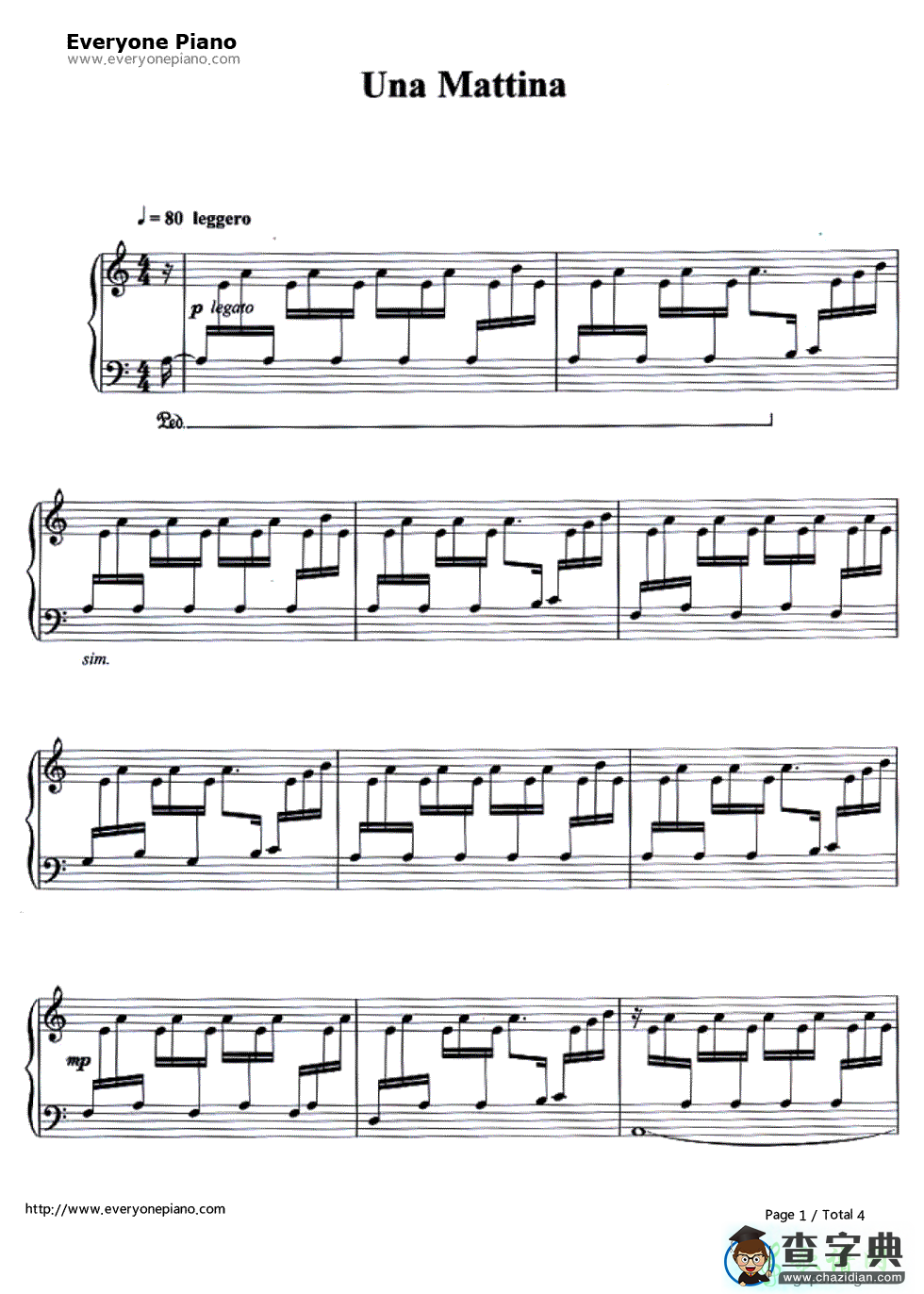 【Una mattina钢琴谱】Ludovico Einaudi