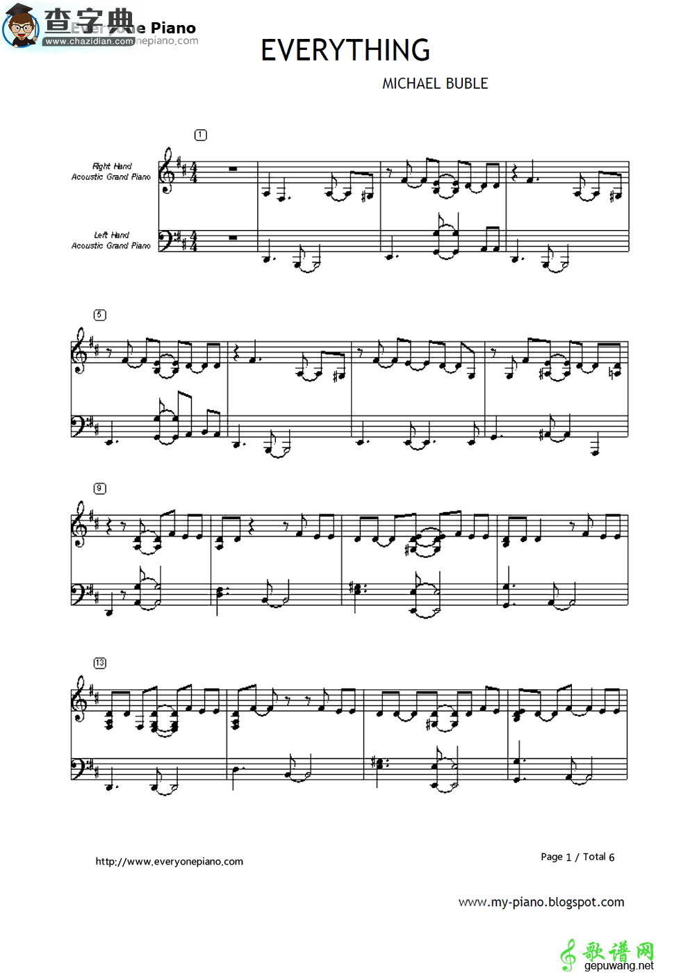 【Everything钢琴谱】Michael Bublé