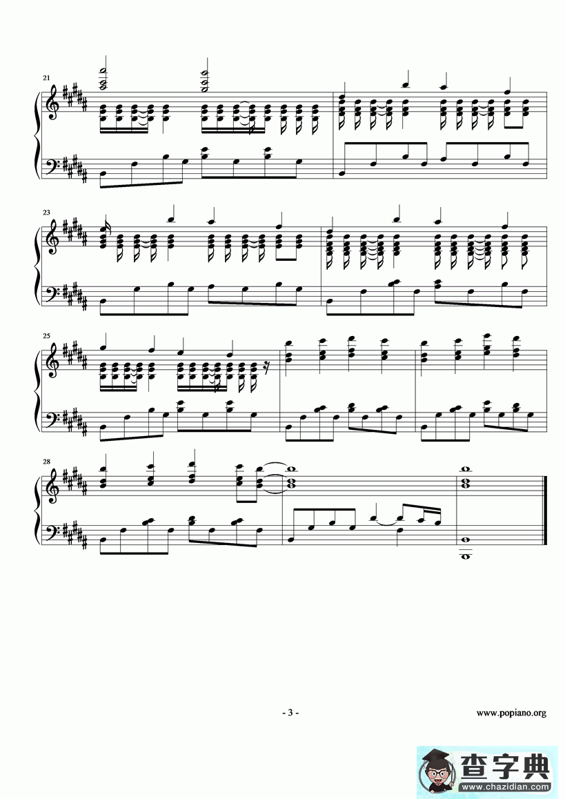 【Song from 《Once》钢琴谱】五线谱