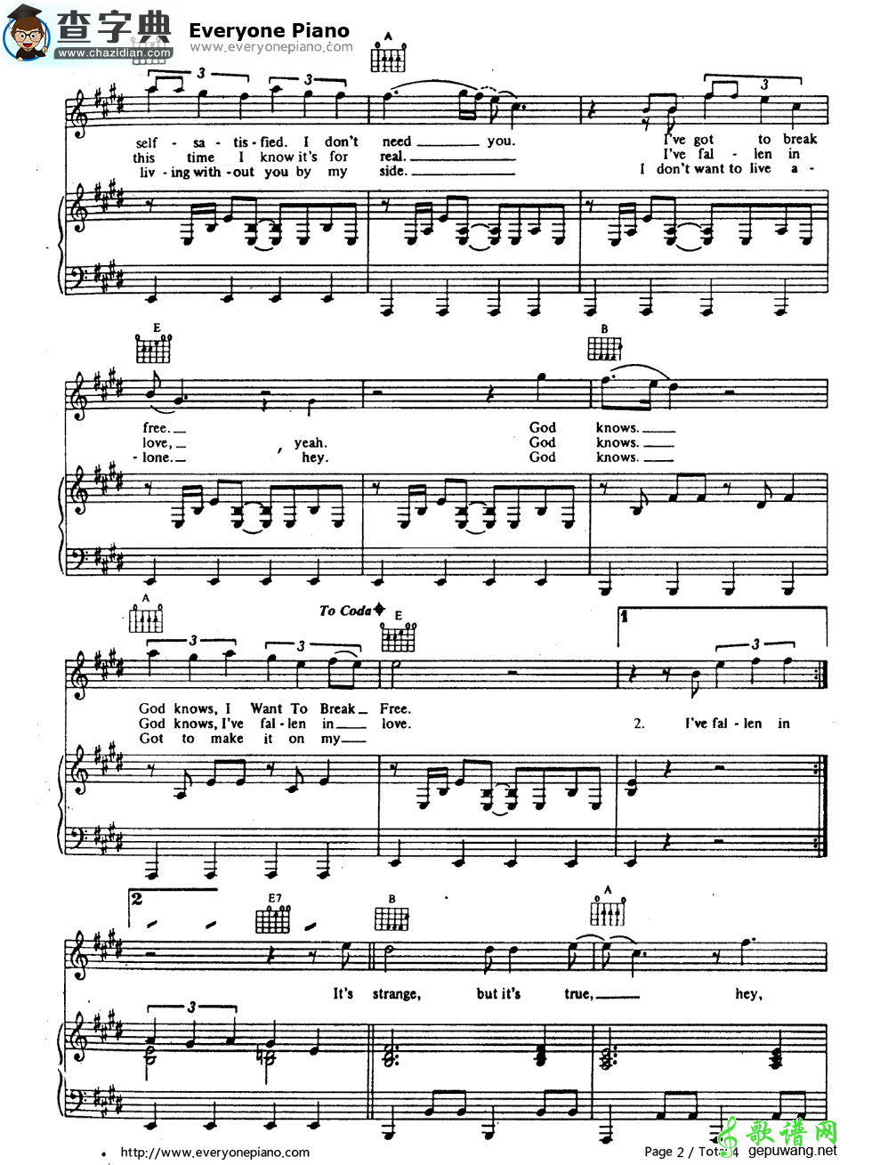 【I Want to Break Free钢琴谱】Queen
