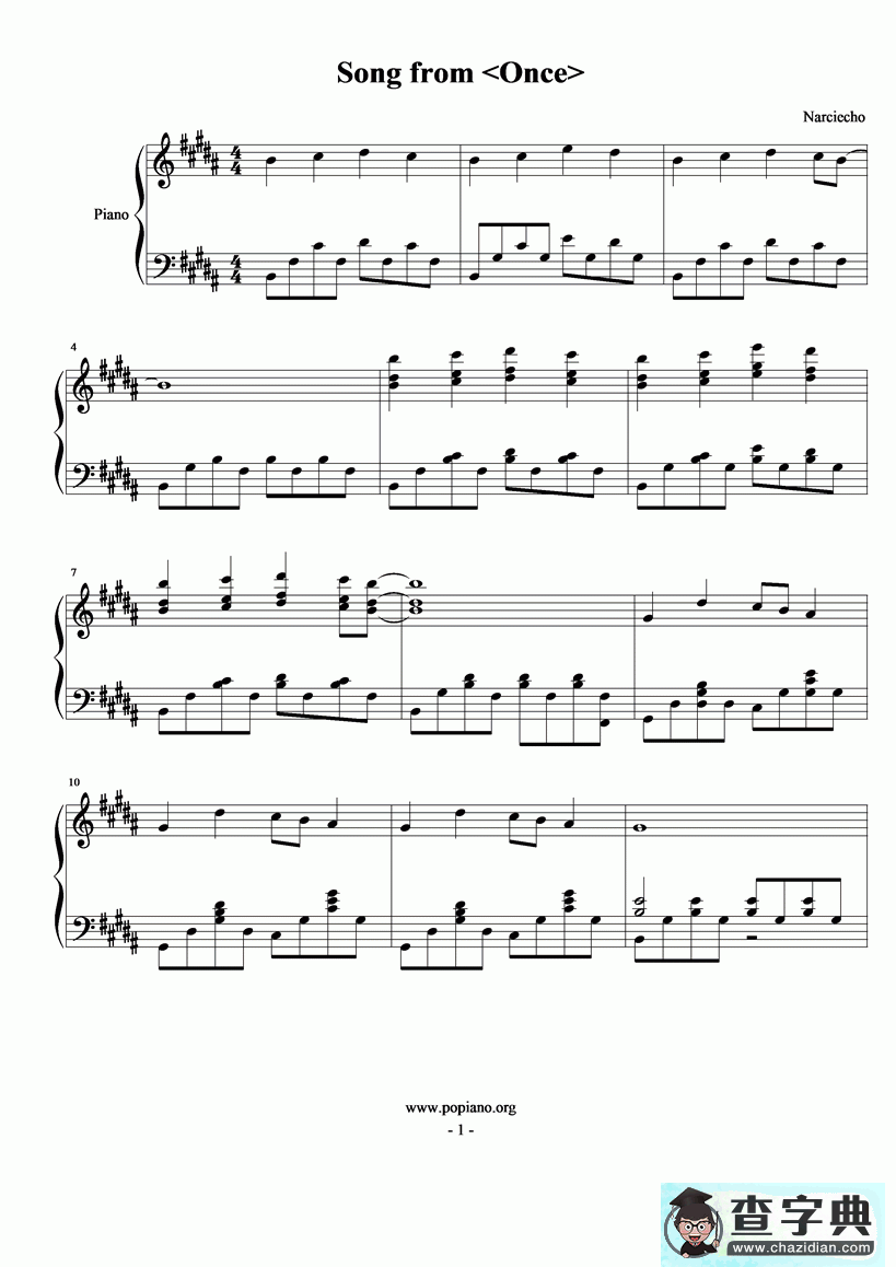 【Song from 《Once》钢琴谱】五线谱