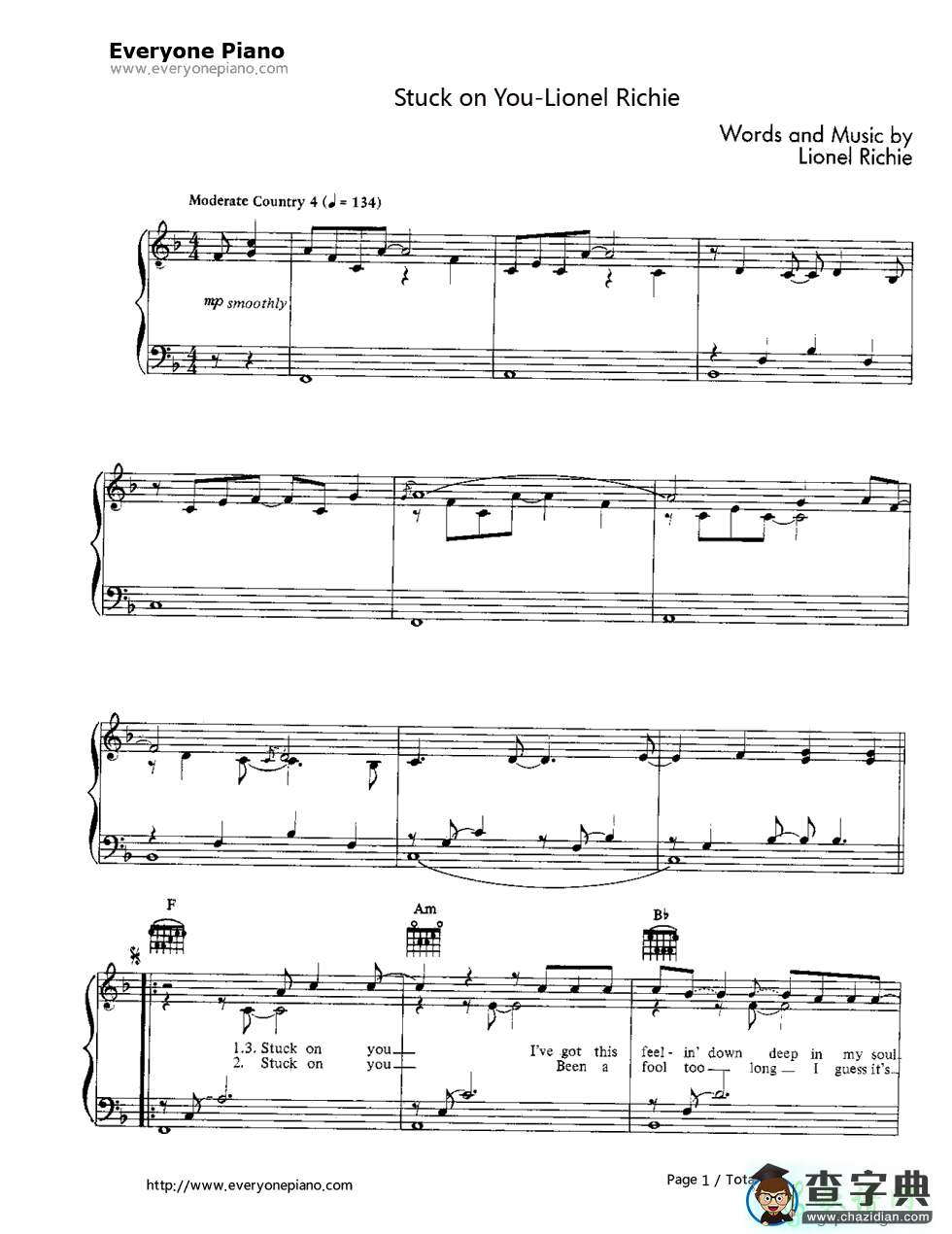 【Stuck on You钢琴谱】Lionel Richie