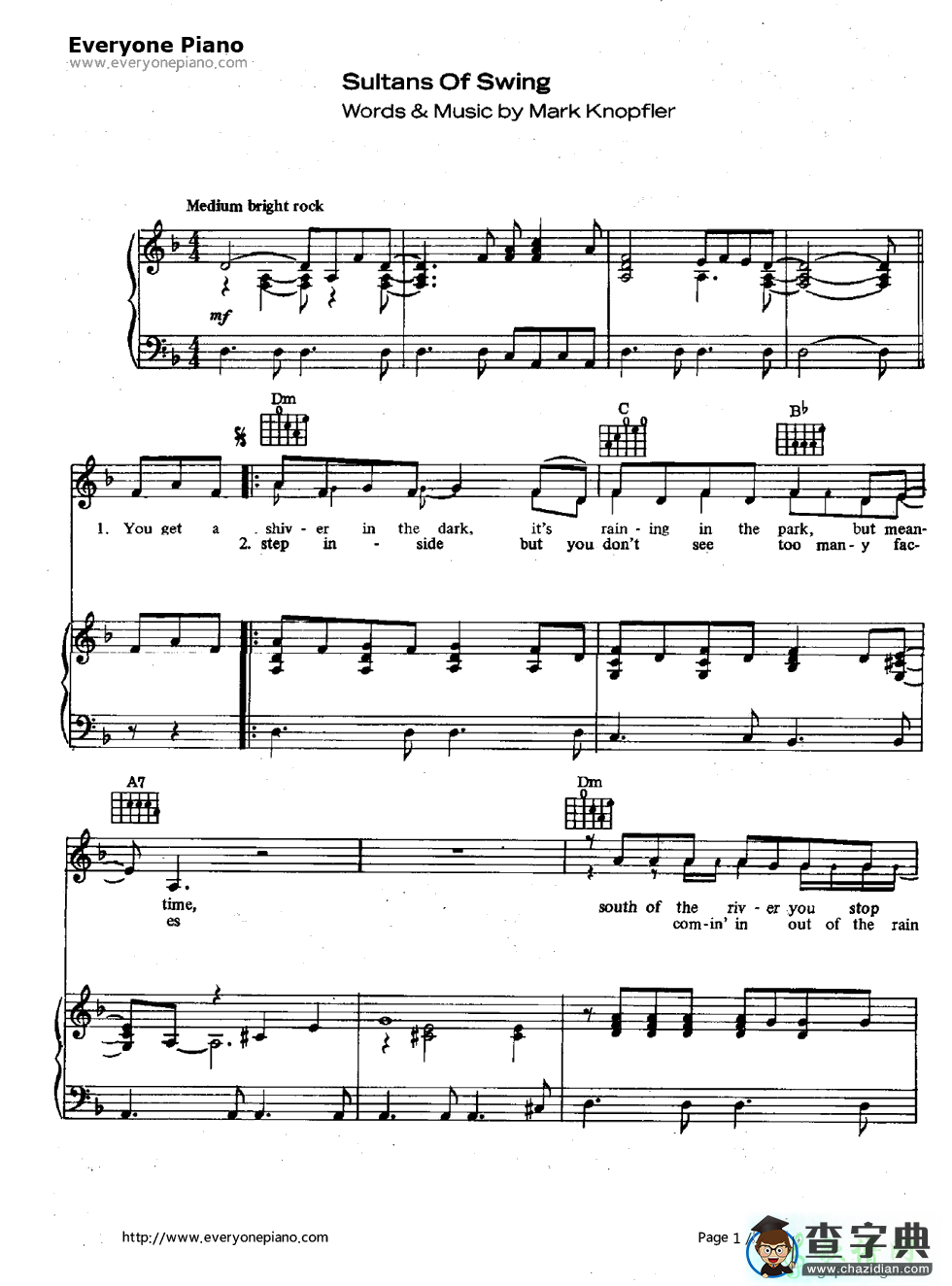 【Sultans of Swing钢琴谱】Dire Straits