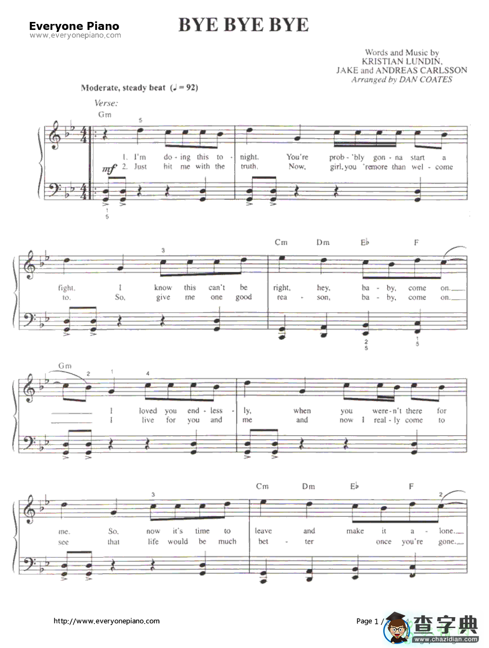 【Bye Bye Bye钢琴谱】N Sync