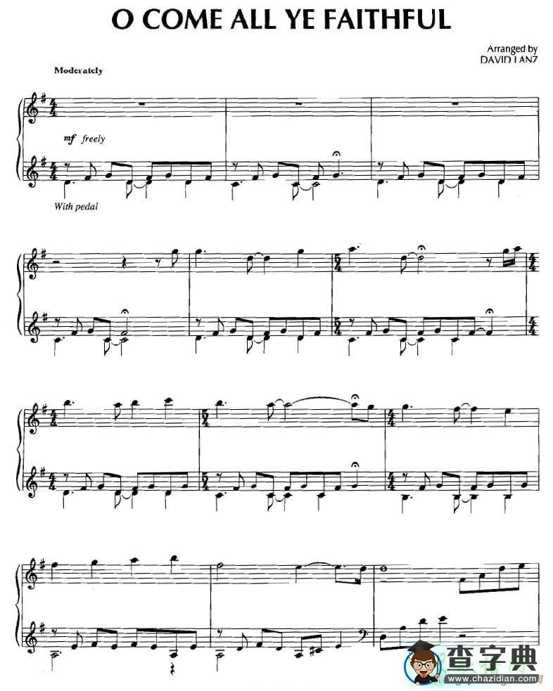 【O Come All Ye Faithful钢琴谱】五线谱