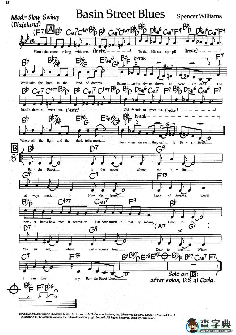 【Basin Street Blues（盆地街蓝调）钢琴谱】五线谱
