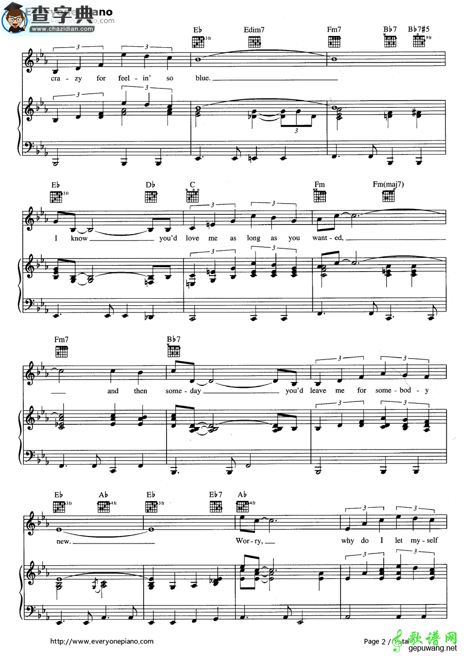 【Crazy钢琴谱】Patsy Cline