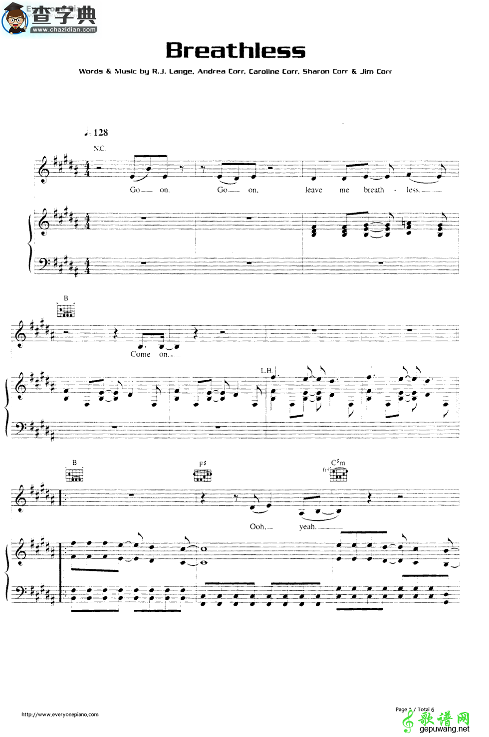 【Breathless钢琴谱】The Corrs