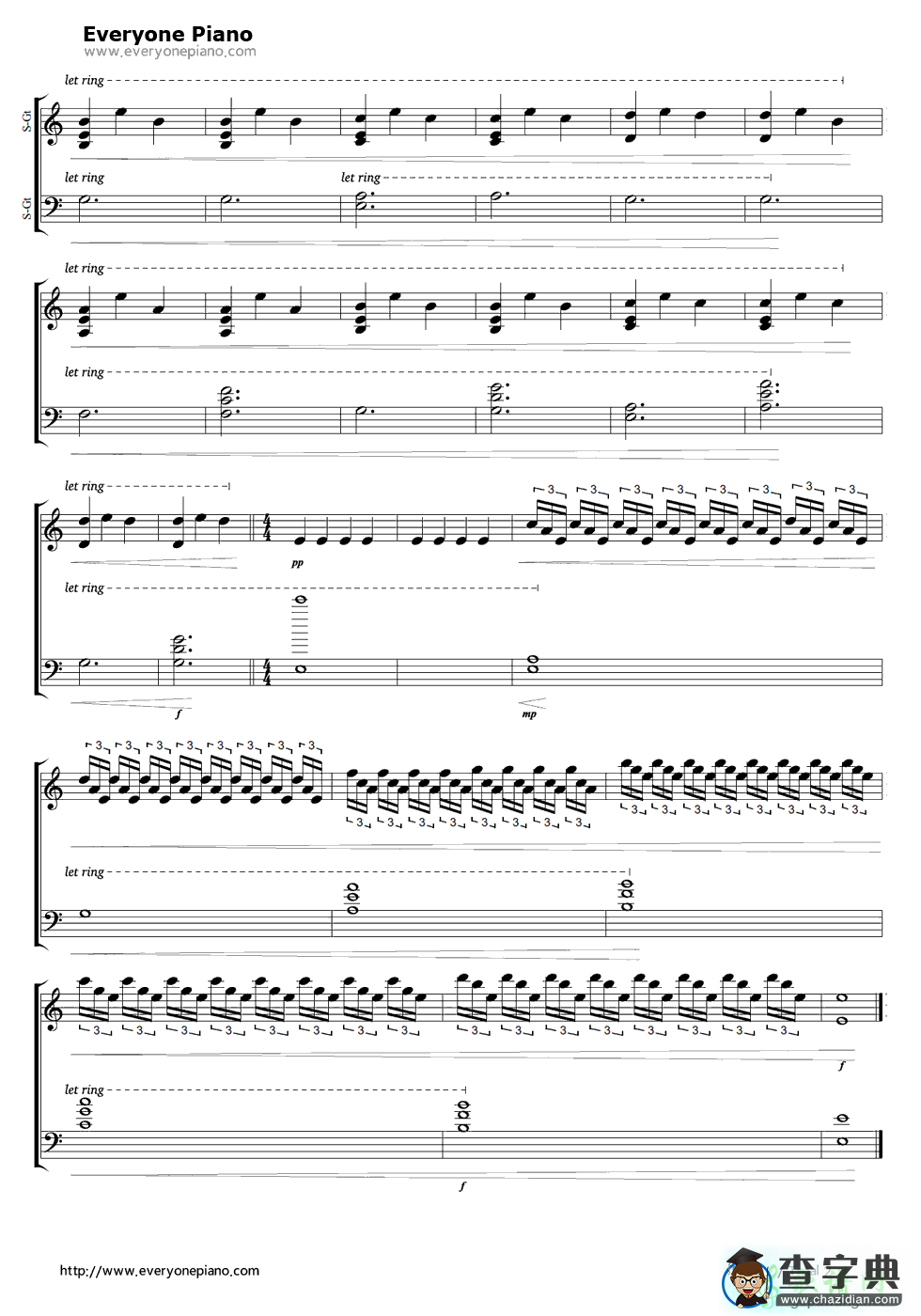 【星际穿越主题曲钢琴谱】五线谱