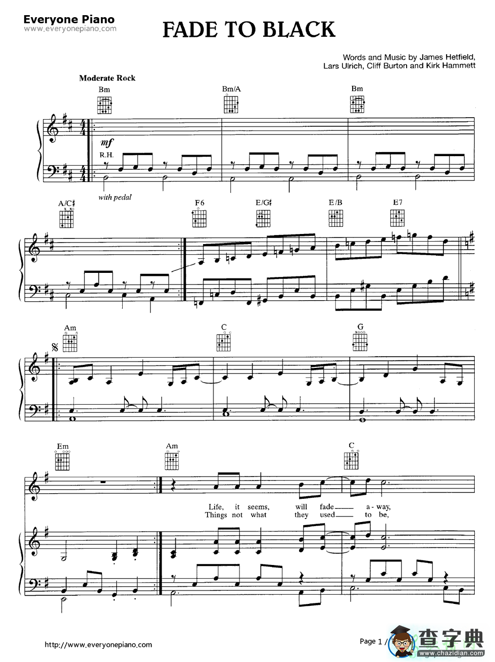 【Fade to Black钢琴谱】Metallica