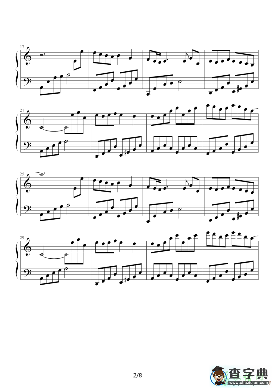 【Memory?钢琴谱】五线谱