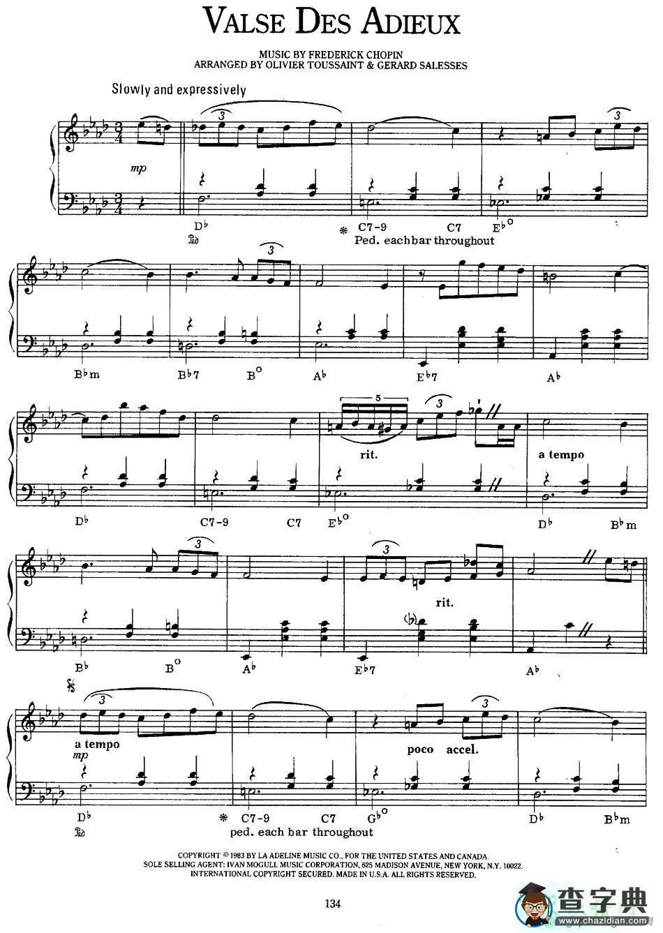 【Valse Des Adieux钢琴谱】五线谱