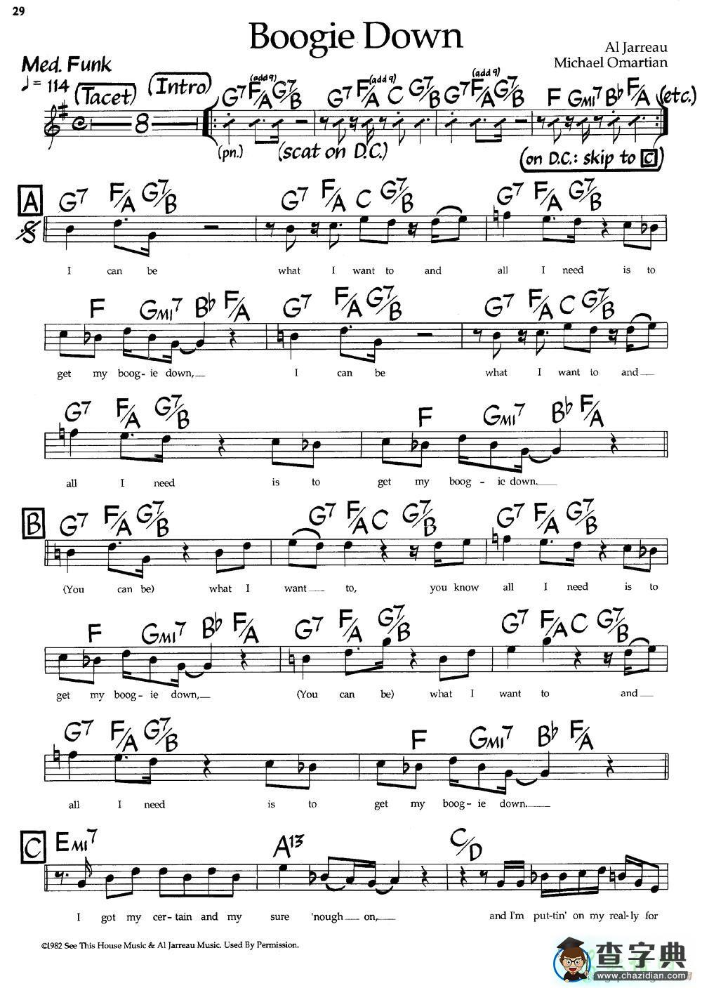 【Boogie Down钢琴谱】五线谱