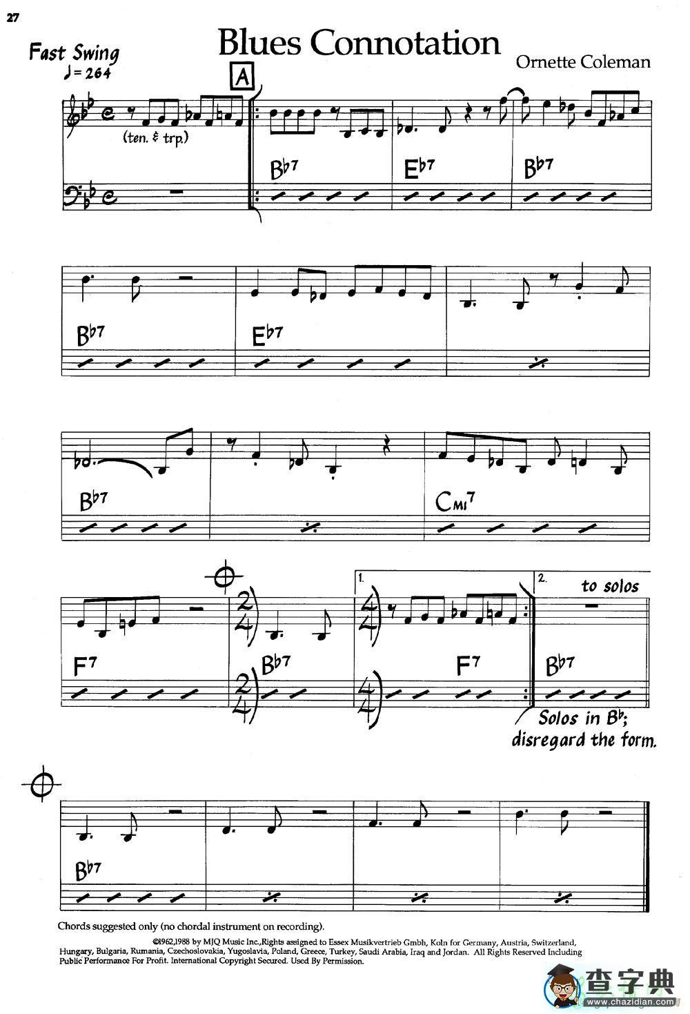 【Blues Connotation钢琴谱】五线谱