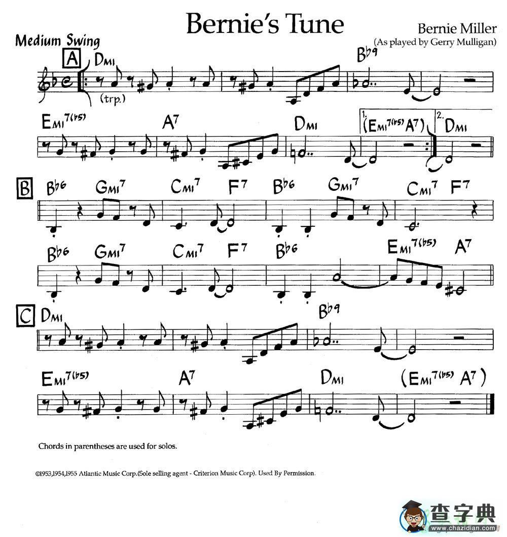【Bernies Tune钢琴谱】五线谱