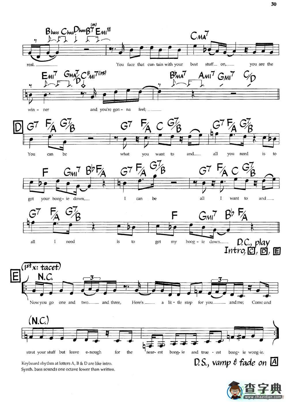 【Boogie Down钢琴谱】五线谱