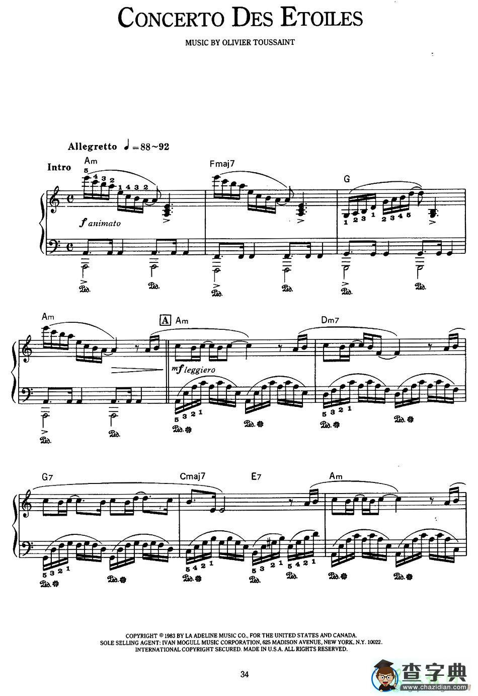 【Concerto Des Etoiles钢琴谱】五线谱