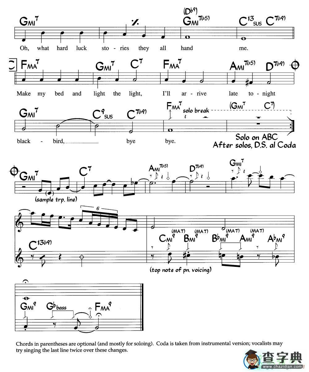 【Bye Bye Blackbird钢琴谱】五线谱