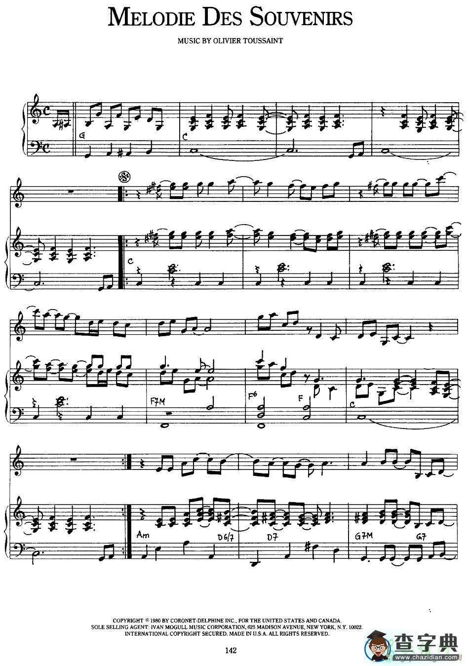 【Melodie Des Souvenirs钢琴谱】五线谱