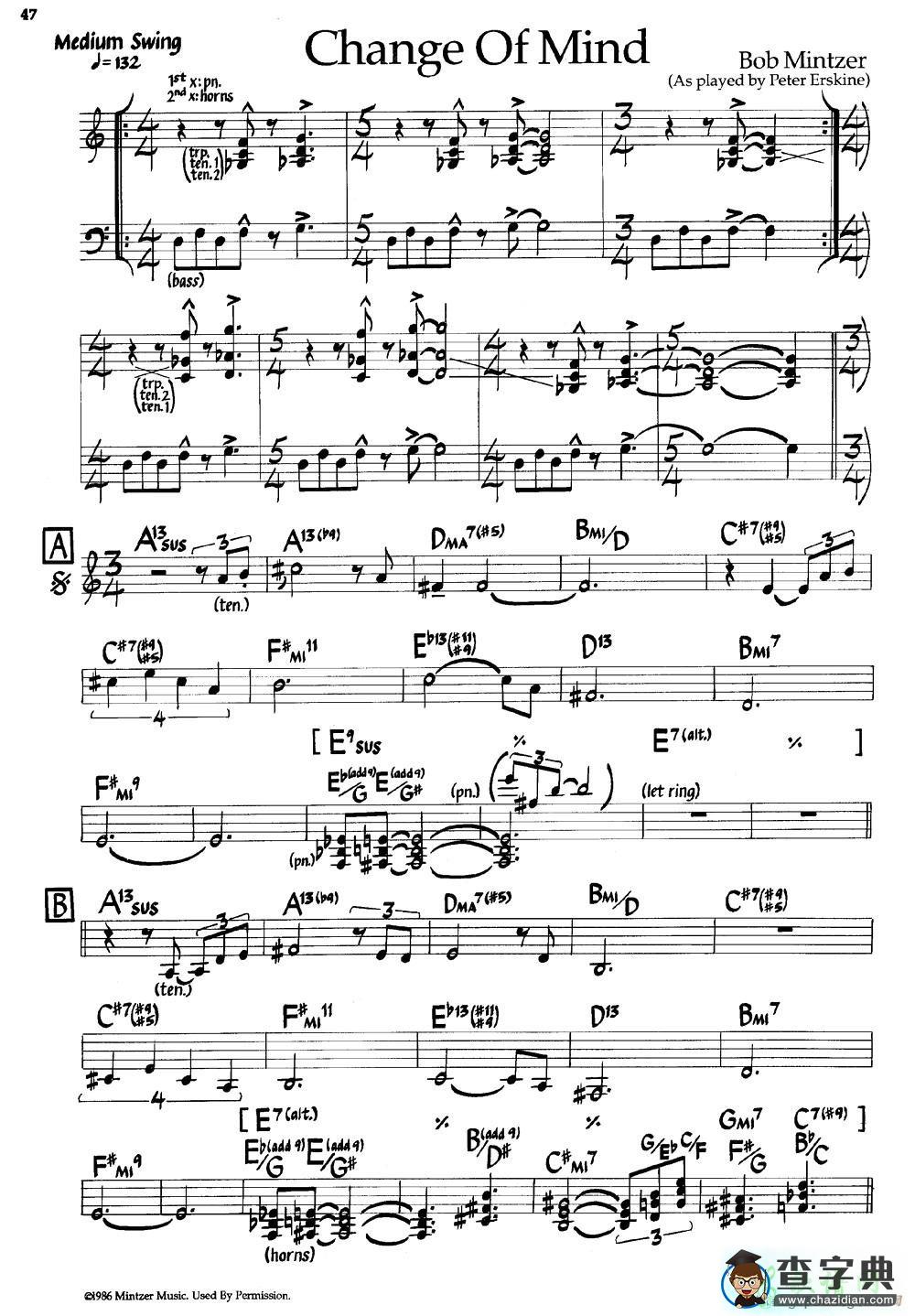 【Change Of Mind钢琴谱】五线谱