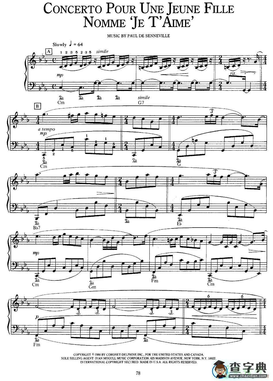 【Concerto Pour Une Jeune Fille Nommee `je T`aime`钢琴谱】五
