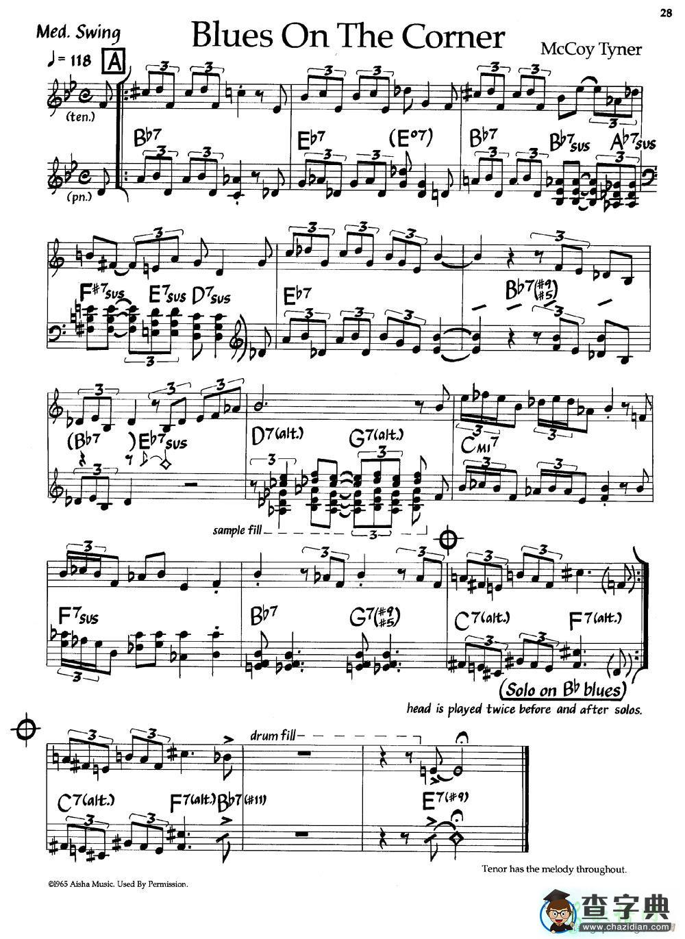 【Blues On The Corner钢琴谱】五线谱