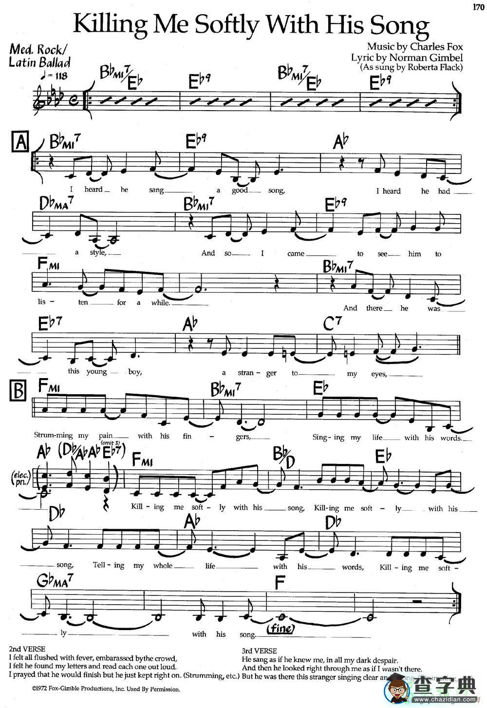 【Killing Me Softly With His Song钢琴谱】五线谱
