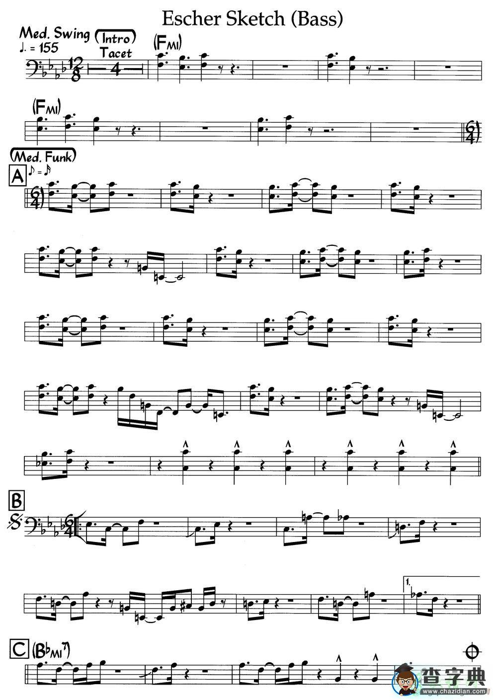 【Escher Sketch(Bass)钢琴谱】五线谱
