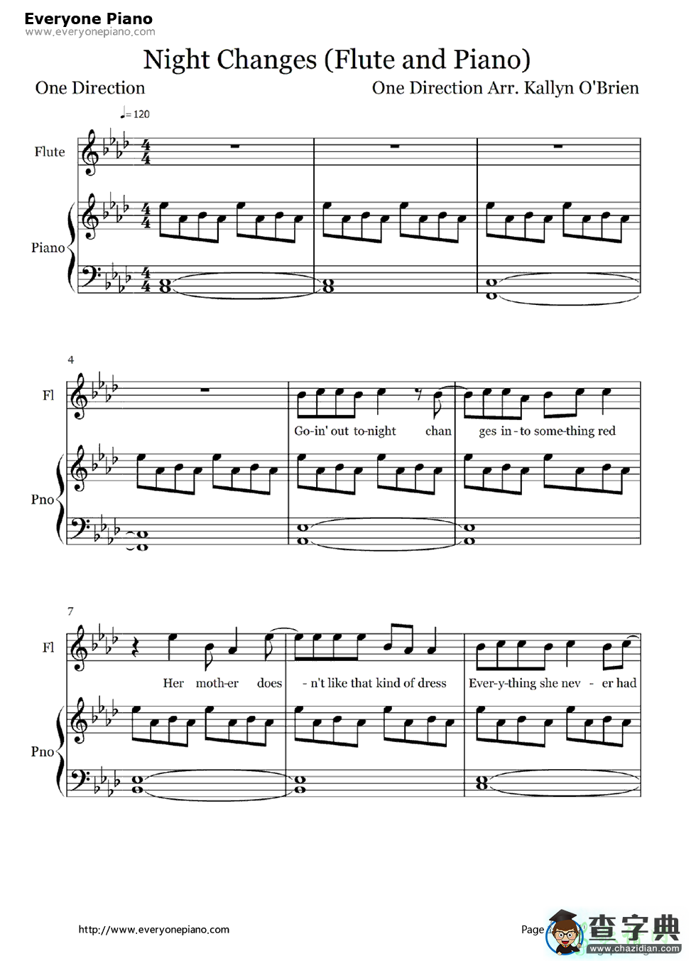 【Night Changes钢琴谱】One Direction