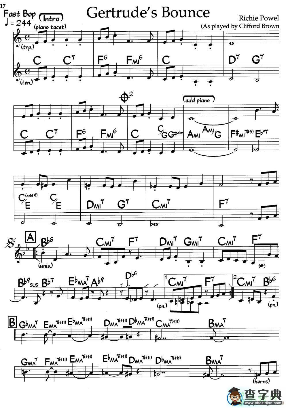 【Gertrudes Bounce钢琴谱】五线谱