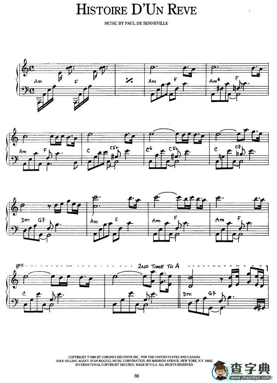 【理查德·克莱德曼Histoire D‘lln Rev.钢琴谱】五线谱