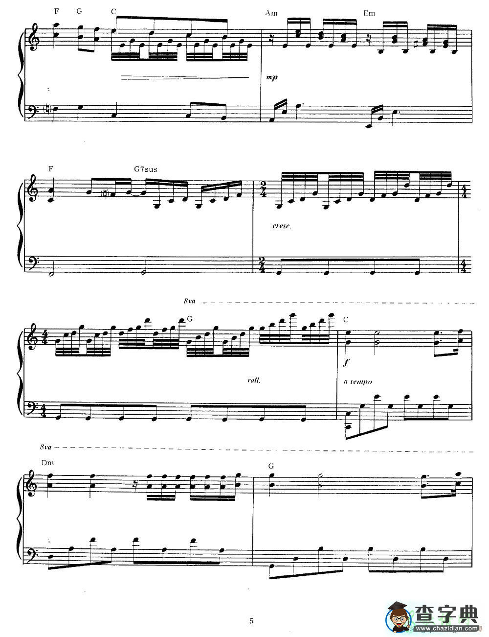 【Ballade Pour Adeline钢琴谱】五线谱