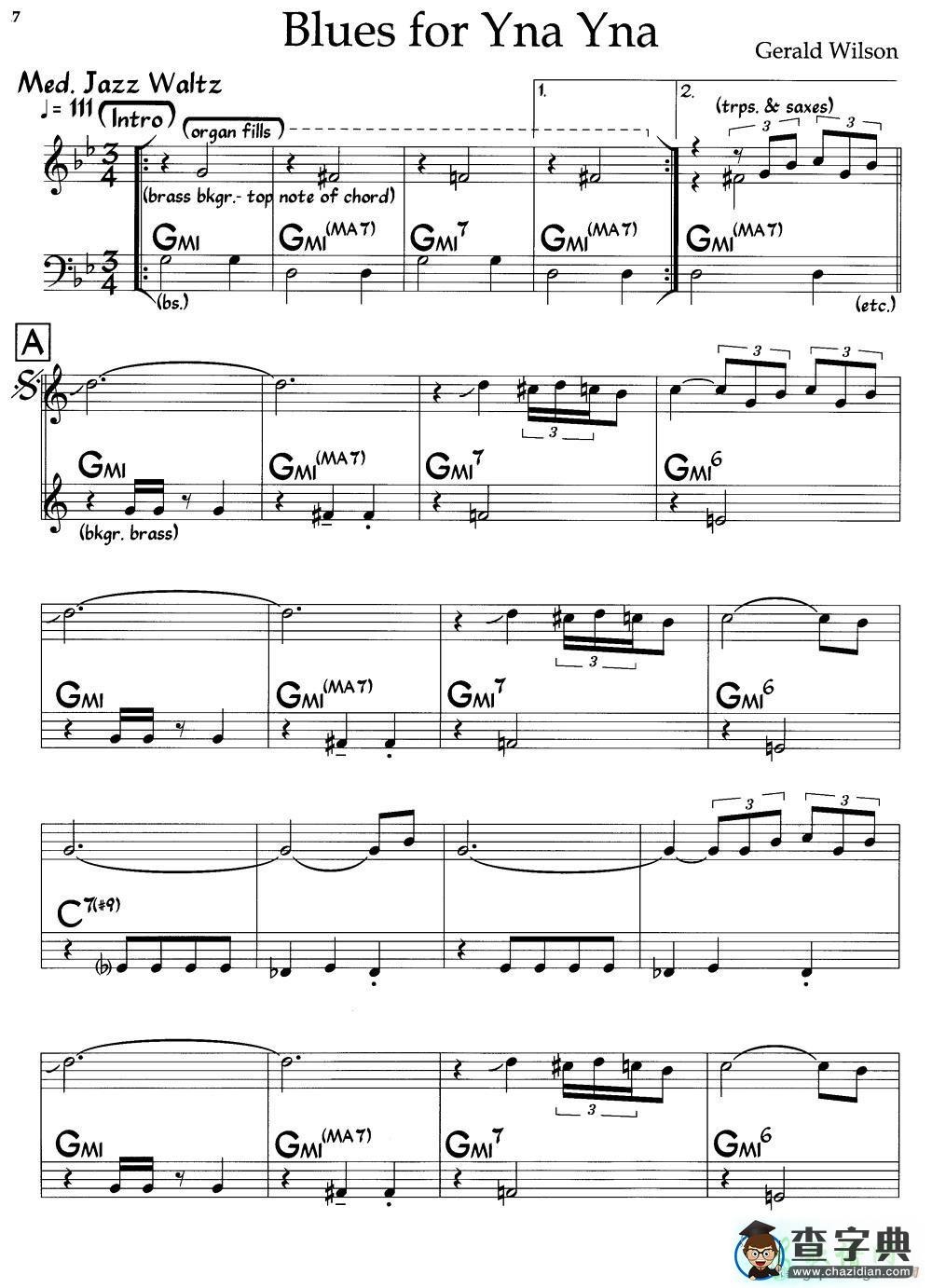 【Blues For Yna Yna钢琴谱】五线谱