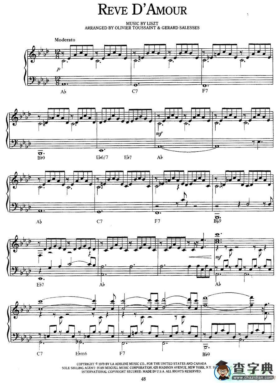 【Reve DAmour（梦幻）钢琴谱】五线谱