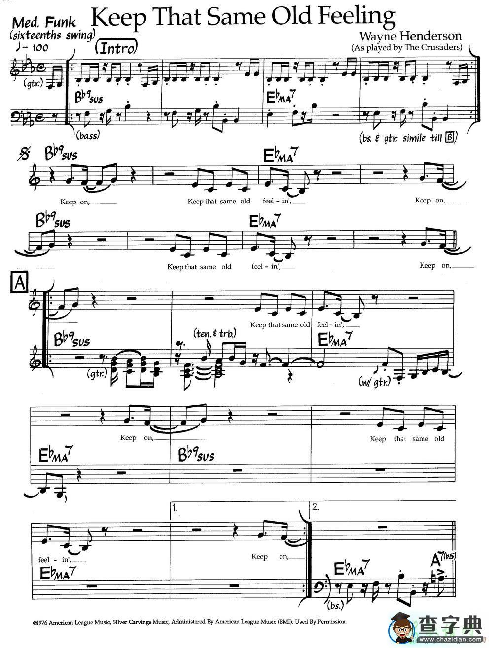 【Keep That Same Old Feeling钢琴谱】五线谱