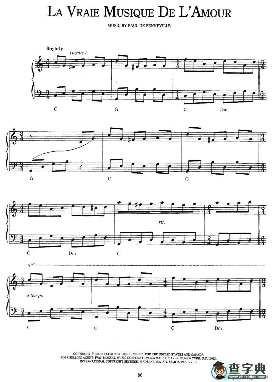 【La Vraie Musique De LAmour钢琴谱】五线谱