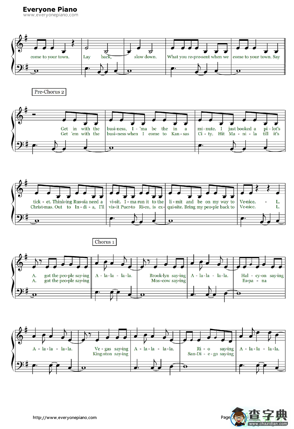 【L.A.Love(La La)钢琴谱】Fergie