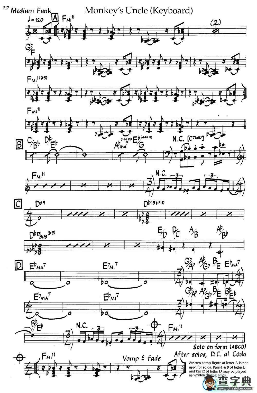 【Monkeys Uncle (Keyboard)钢琴谱】五线谱