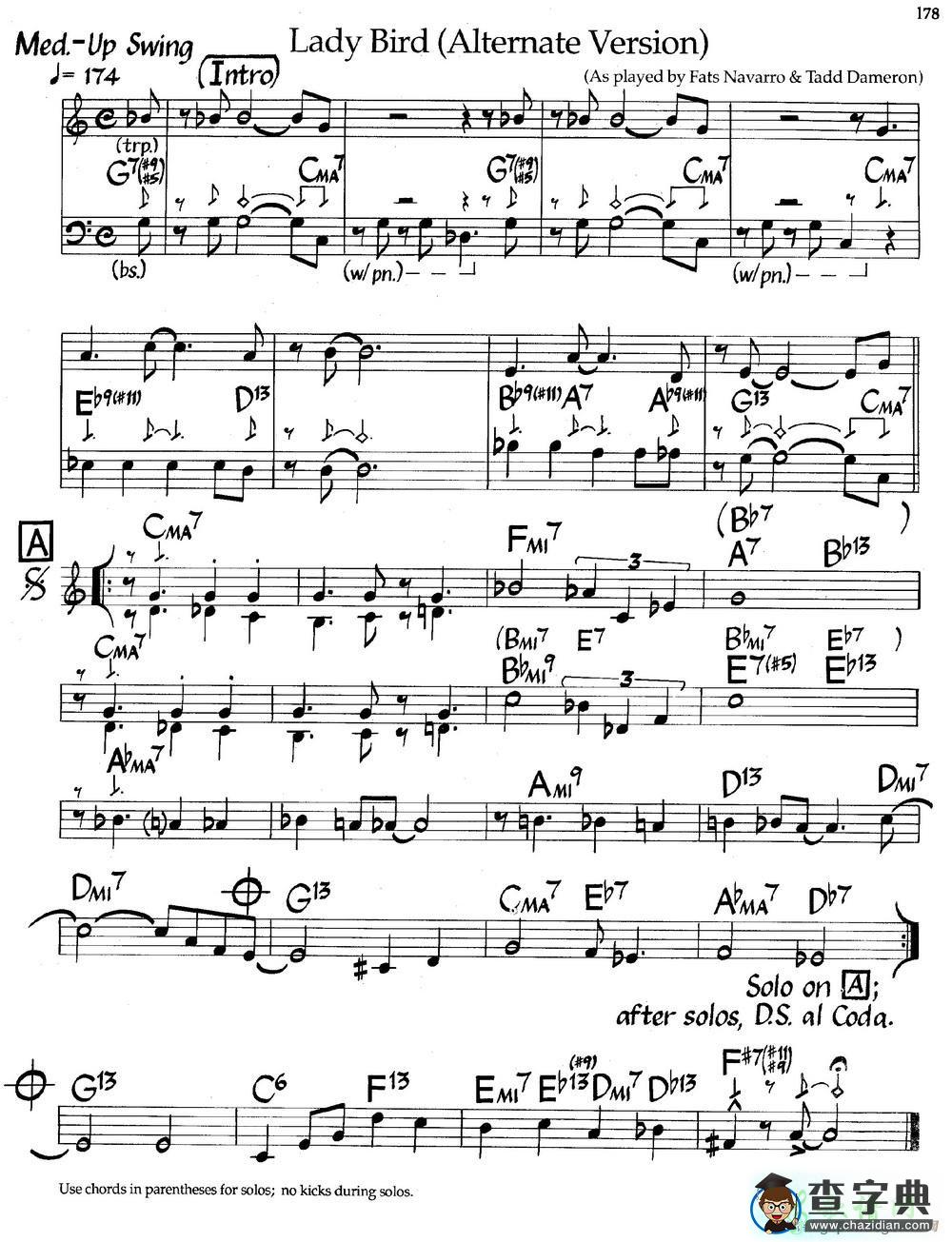 【Lady Bird (Alternate Version)钢琴谱】五线谱
