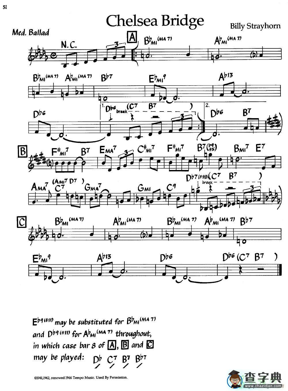 【Chelsea Bridge钢琴谱】五线谱