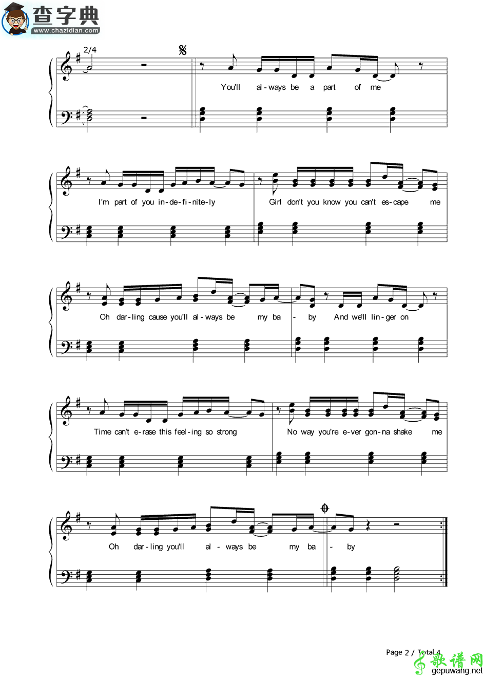 【Always Be My Baby钢琴谱】David Cook